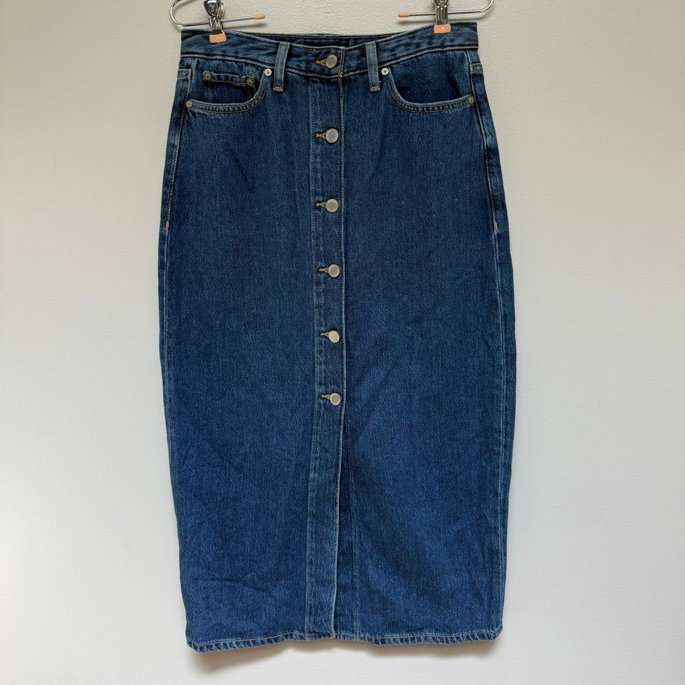 Banana Republic Denim Midi Skirt Women 4 Blue Excellent Button Front High Waist